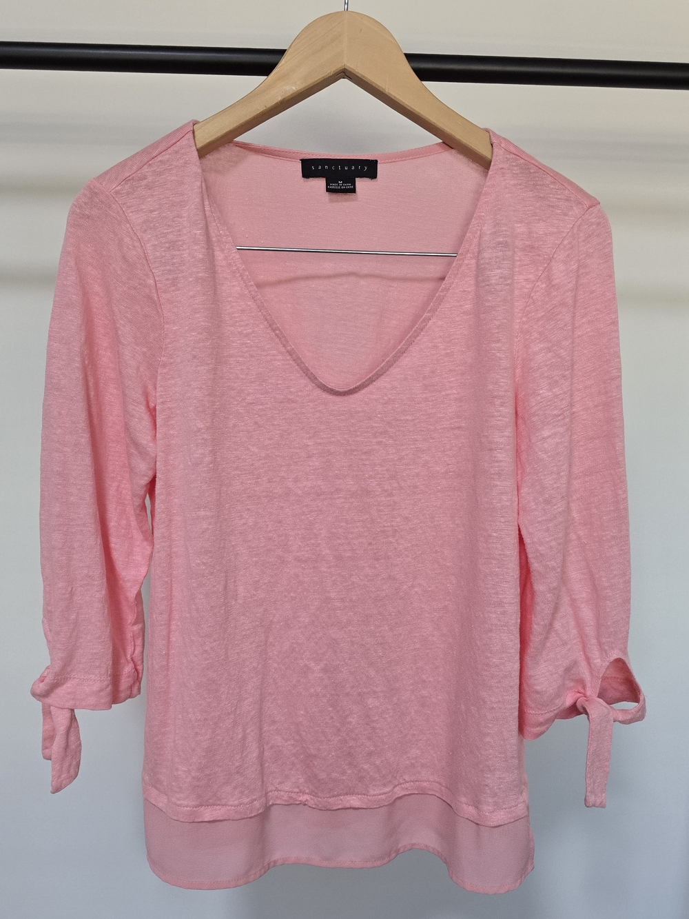 Sanctuary Light Pink V-Neck Long Sleeve Tie-Cuff Top